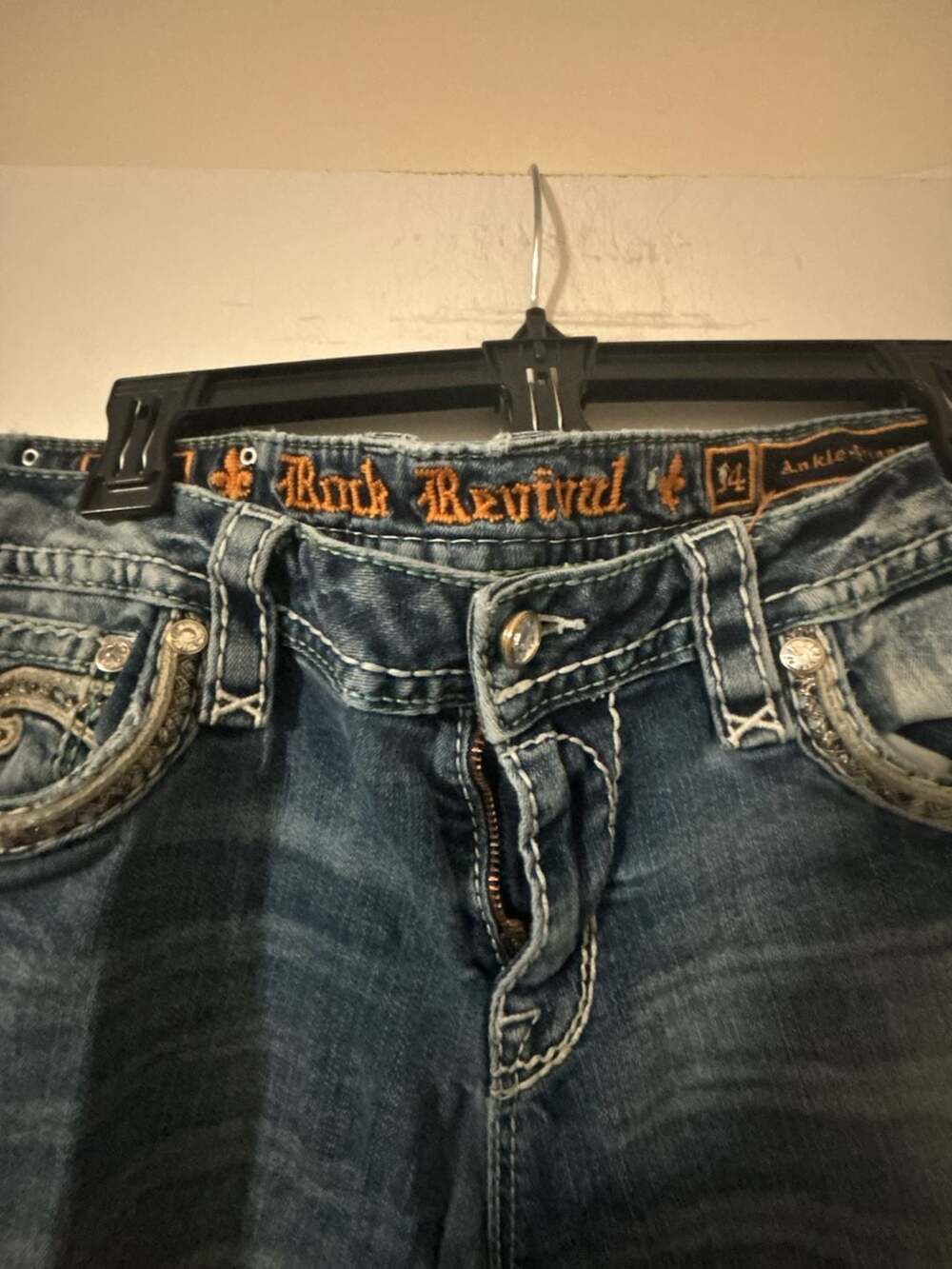 Rock Revival Jeans Size 14 Blue Distressed Embroidered Denim